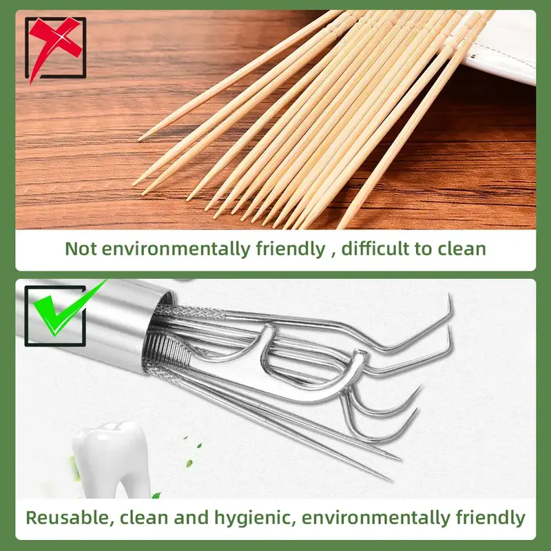 304 Stainless Steel Toothpick Set Washable Reusable Dental Floss Tartar Removal Tools Portable Oral Cleaning Tools Easy Storage