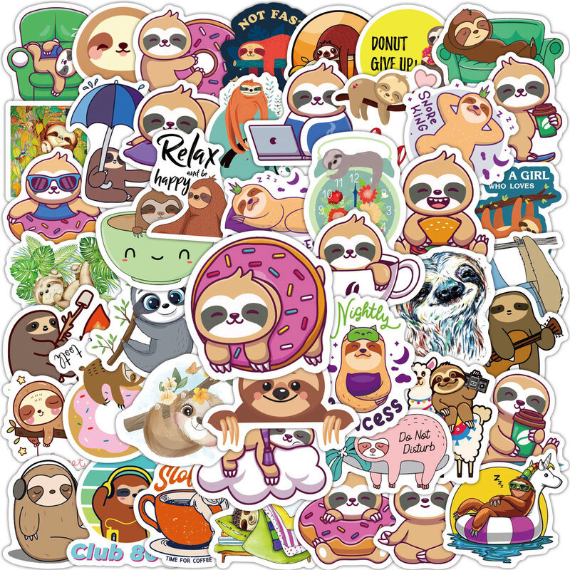 50 buah stiker grafiti seri Sloth kartun cocok untuk helm Laptop Dekorasi Desktop mainan stiker DIY grosir