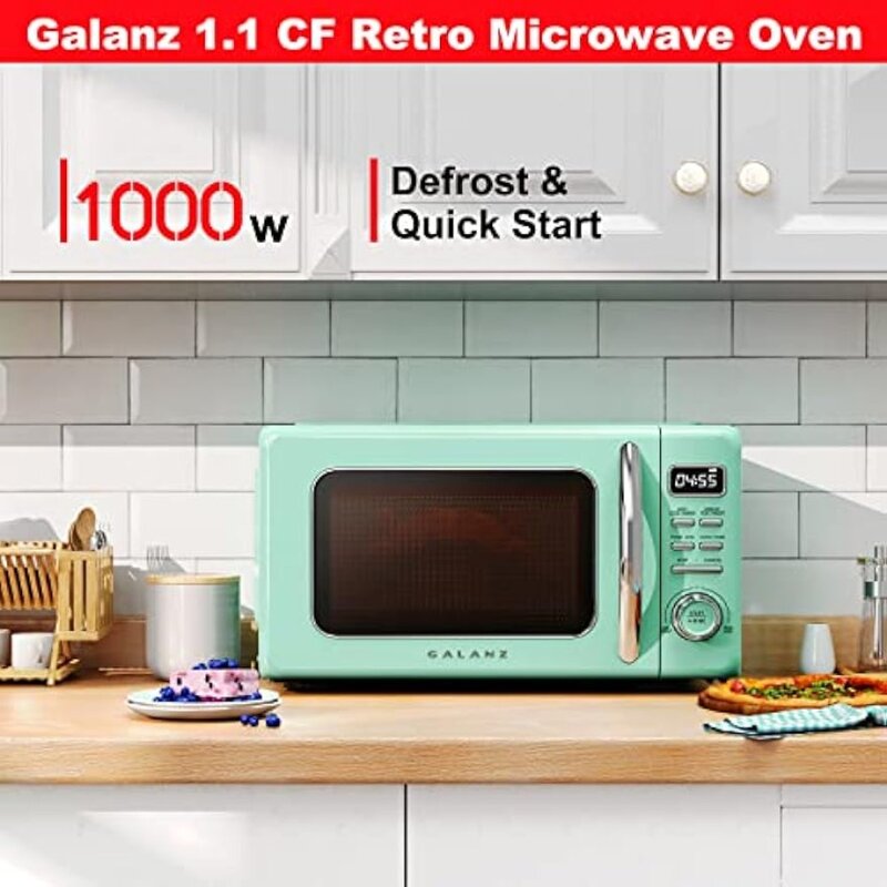 Galanz-Retro Forno Microondas bancada, Auto Cook e Reheat, descongelar, Funções de início rápido, Easy Clean, GLCMKZ11GNR10
