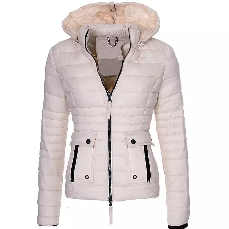 Abrigo de invierno de marca para mujer, chaqueta acolchada cálida, Parka informal ajustada con capucha, prendas de vestir, 2024