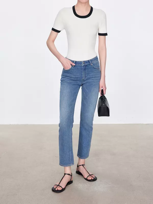 Calça jeans feminina com zíper de cintura alta, jeans até o tornozelo, combina com tudo, slim fit, primavera, verão, OL