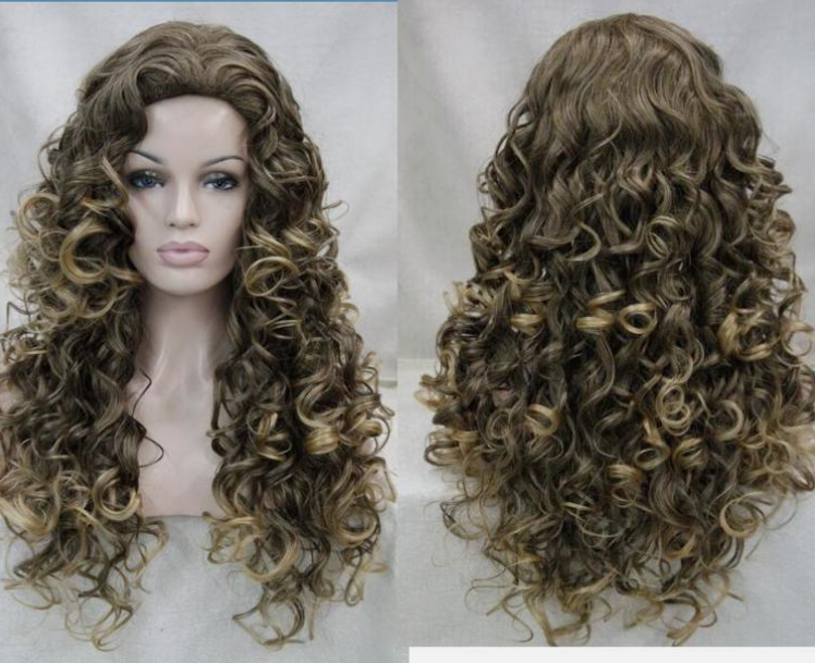 Wig coklat rambut panjang wanita keriting bergelombang