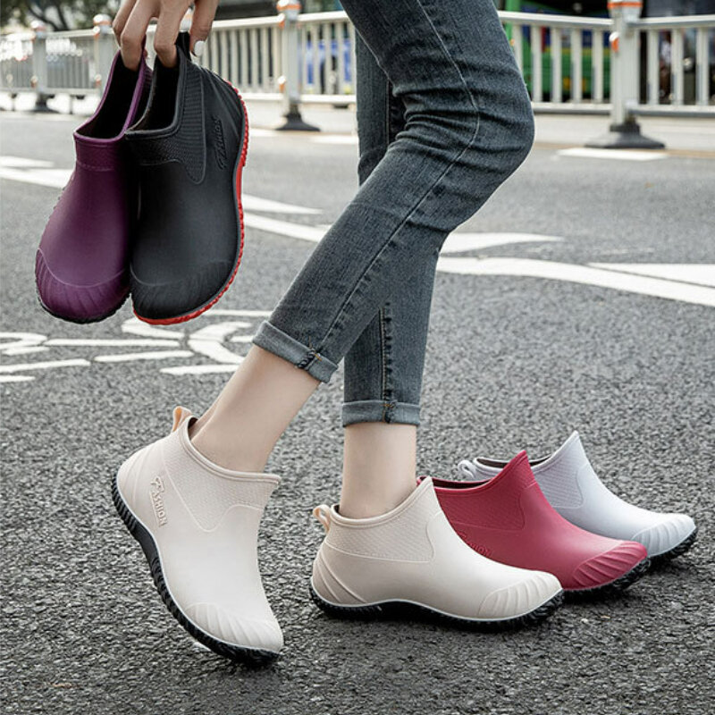 Botas de chuva de borracha para mulheres, Sapatos de borracha impermeáveis, Galochas de jardim de trabalho, Comfort Water Shoes