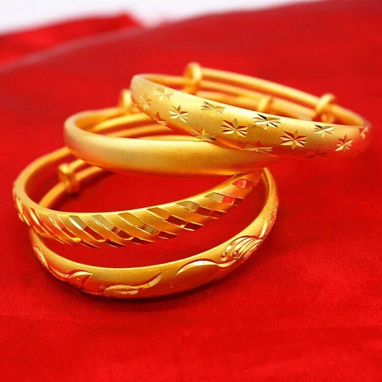 Pulsera de oro de arena de Vietnam engrosada ajustable para mujer, dragón de oro de imitación y estrellas de Fénix, joyería de pulsera de boda