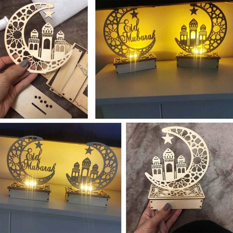 Wooden Led Light Palace Eid Mubarak Decor Ramadan Decoration Muslim Craft Supplies Ramadan Decoration Home Party Decor