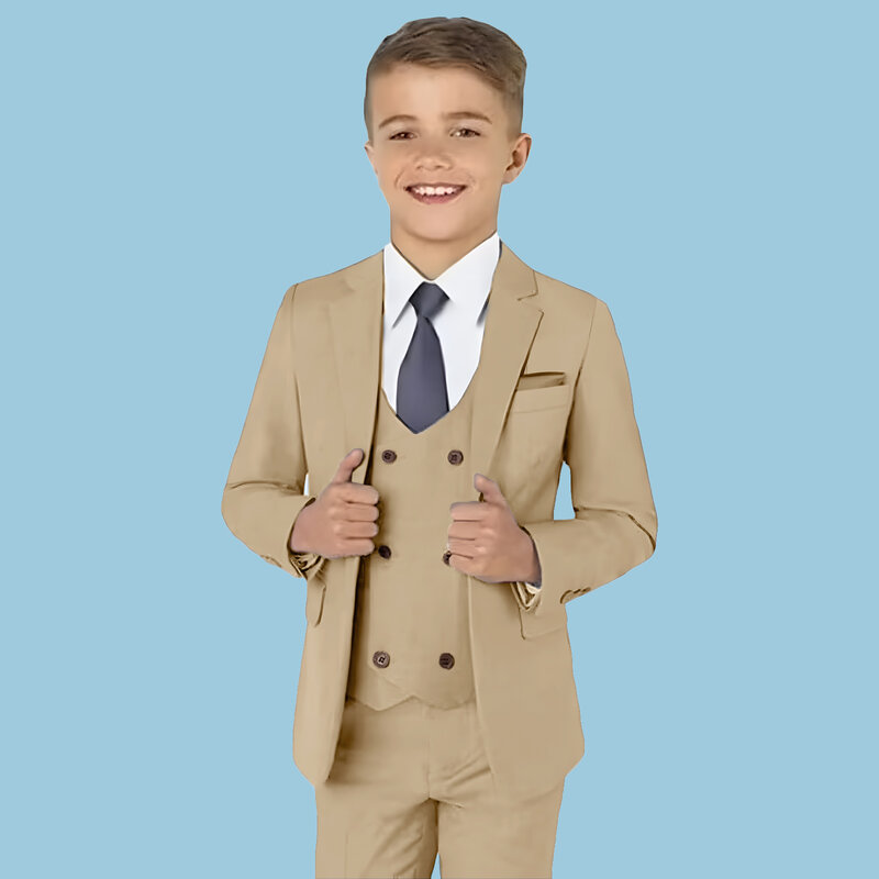 24h Ship Solid 3 Pcs Kids Suit Set Classic Single Button boy's Tuxedo Blazer Vest Pants compleanno Wedding Party Suits For Child