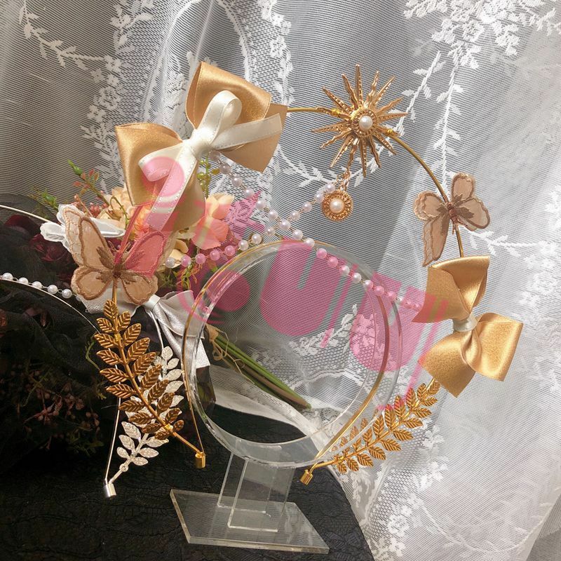 Diadema gótica de Lolita, diosa del sol, KC, Halo, mariposa, lazo, corona, cadena de cuentas barrocas, Tiara, accesorios para el cabello