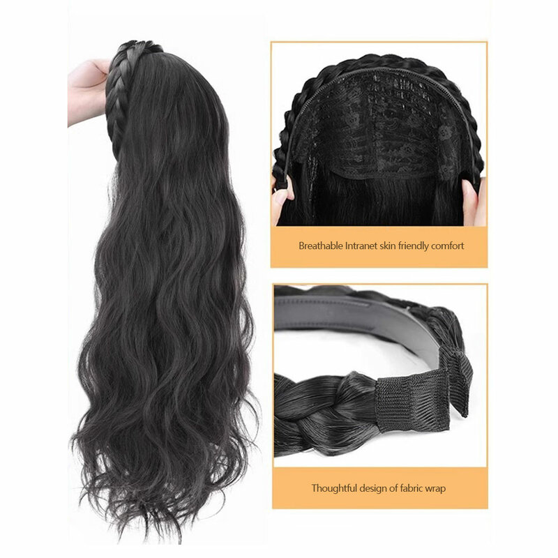 Peruca Headband sintética para mulheres, cabelos longos encaracolados, aumentar o volume, peças de simulação naturais, extensões fofas