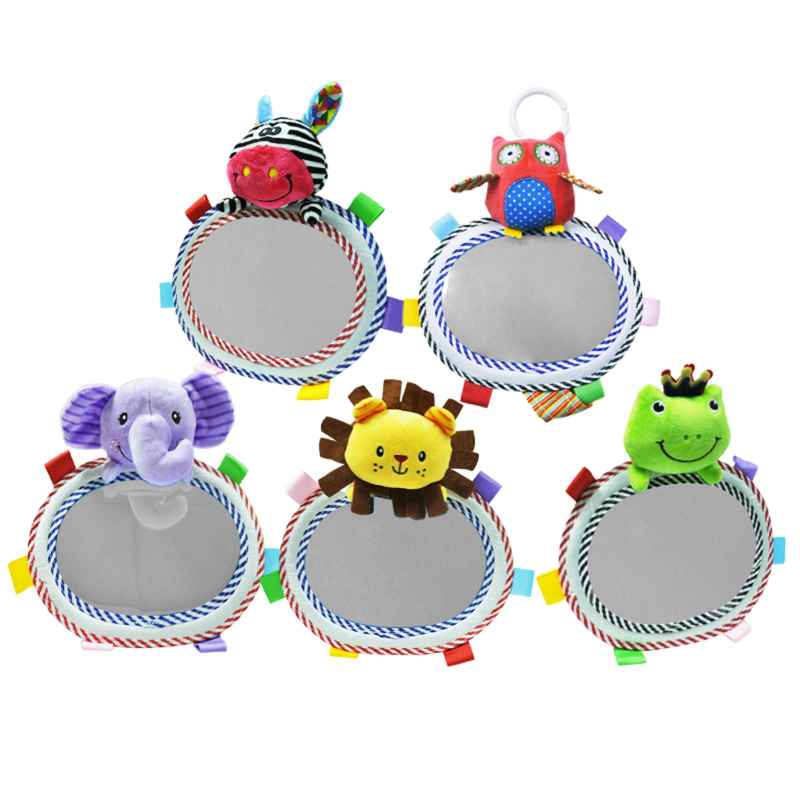 Baby Car Mirror Back Seat Rear View Mirror Cartoon Animal Plush Toys Adjustable Rear Facing Mirrors for Baby Stroller Toys