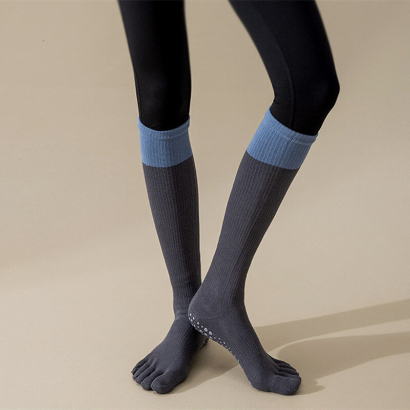 Women Gym Fitness Yoga Socks Five-finger Calf Socks Anti-slip Breathable Socks Pilates Workout Comfortable Wear Contrast Color