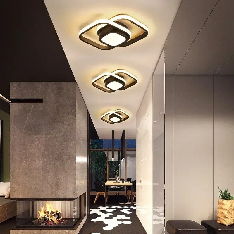 Lámpara de techo pequeña y moderna con 2 anillos, luz LED de diseño creativo, accesorios de iluminación para interiores, pasillo, balcón y oficina