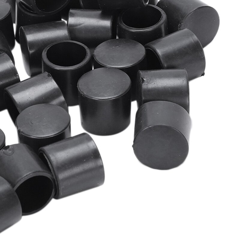 50 buah karet hitam PVC fleksibel tutup ujung bulat bulat penutup kaki 12mm