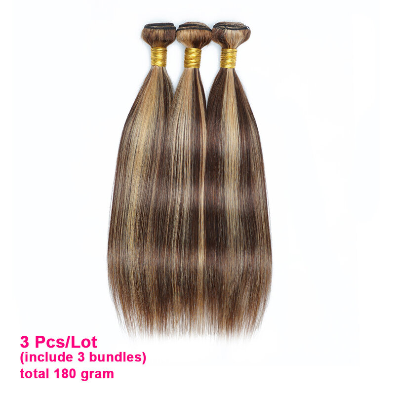 KissHair-mechones de cabello humano precoloreado, extensiones de cabello peruano, marrón, Rubio, doble trama, 60 gramos, P4/27, 10 a 22 pulgadas