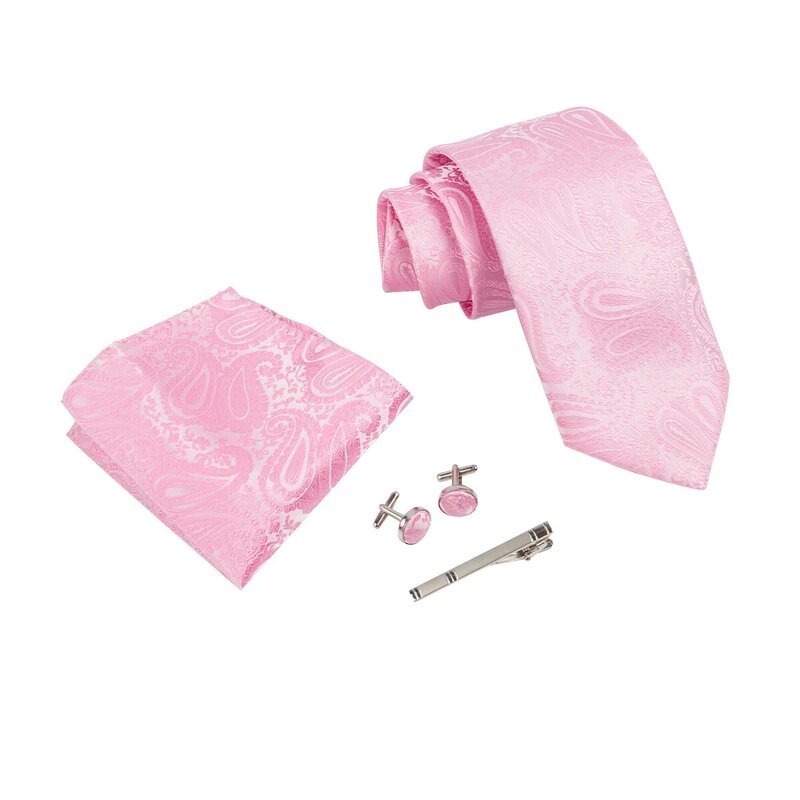 Ikepeibao Homens Paisley Gravata Conjuntos Bolso Quadrado Com Metal Abotoaduras Clip Preto Camisa Acessórios Fit Casamento Bebê Rosa Vermelho
