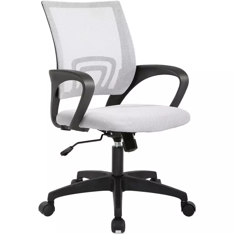 Kursi kantor rumah kursi meja ergonomis, komputer jaring dengan dukungan pinggang sandaran tangan putar dapat disesuaikan putih