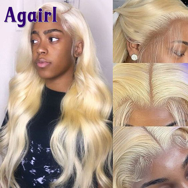 Perruque Full Lace Front Wig naturelle Body Wave 13x6, 30 pouces, cheveux humains, mélange argent, reflets violets, blond miel 613, 13x4