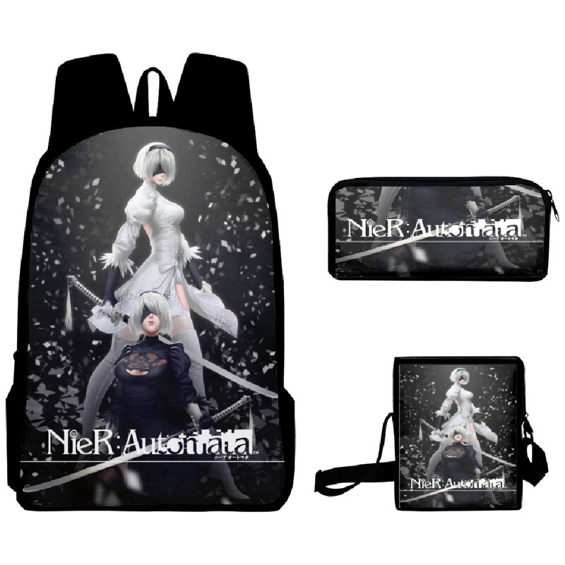 Popular Trendy NieR Automata 3D Print 3pcs/Set pupil School Bags Laptop Daypack Backpack Inclined shoulder bag Pencil Case