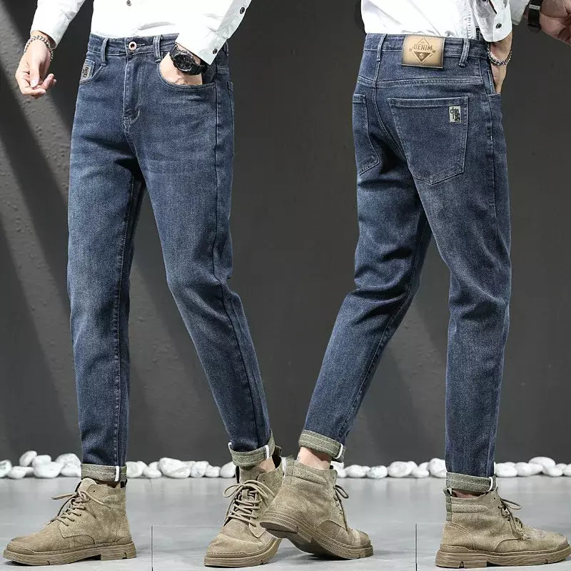 2023 Denim Pencil Pants for Men Retro Style Autumn Winter Oversized Cotton Long Pants Pleated Elastic Long Pant Casual Men Jeans