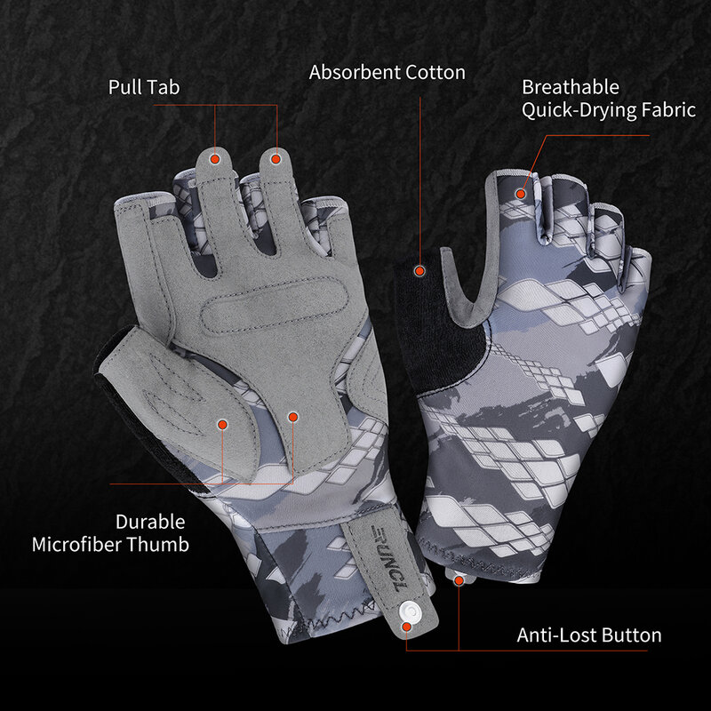 RUNCL UPF50+ Sports Fishing Gloves Breathable Sun Protection Fingerless Sports Gloves Use for Outdoor Kayaking Tackle
