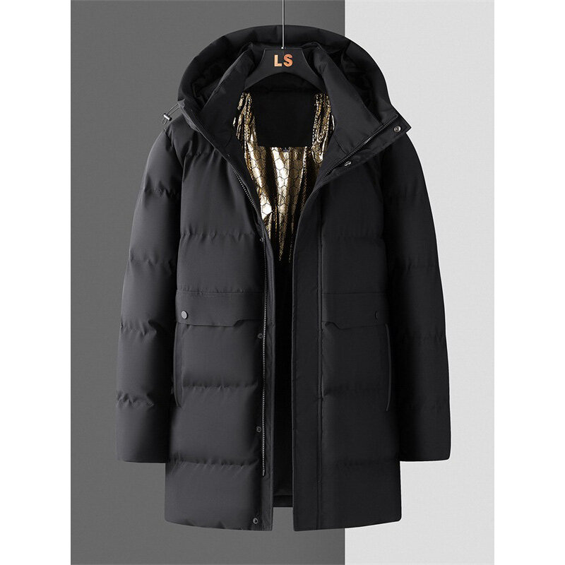 メンズミドル丈特大ルーズフード付きジャケット、耐寒性、LANDinthiaトレンド、暖かい、単色、6xl、7xl、125kg、冬