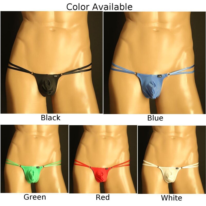 Lingerie de cintura baixa elástica masculina, tanga de biquíni, calção de corda G, roupa interior respirável, cuecas de nylon, branco, azul, verde, vermelho