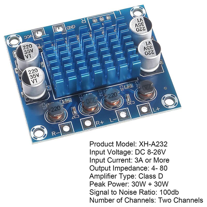 Placa amplificadora de potencia de Audio estéreo Digital, 5 piezas, TPA3110, XH-A232, 30W + 30W, 2,0 canales, DC 8-26V, 3A