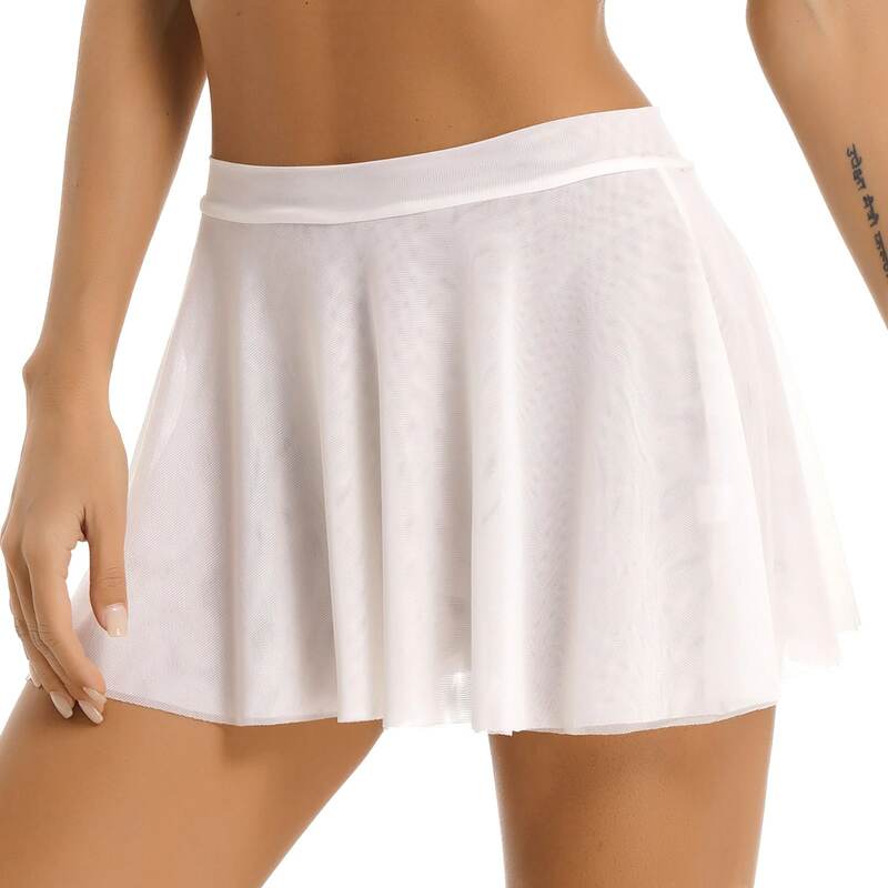 Womens Double Layers Mesh Ruffle Skirt Ladies Casual Solid Color High Waist Miniskirt