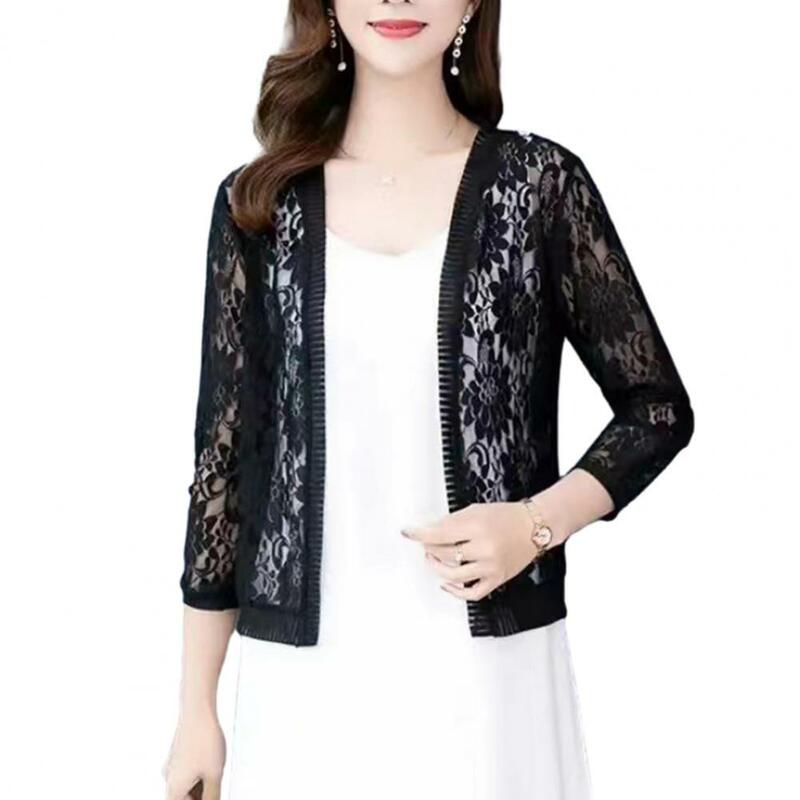 Fashionable Women Summer Lace Cardigan  Sheer M to 4XL Women Short Lace Cardigan  Ladies Summer Top Cover Up