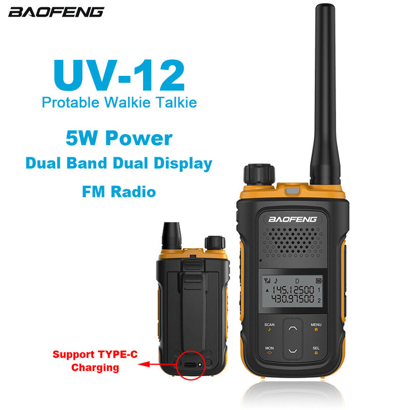Портативная рация UV-12 BAOFENG, высокая мощность, два диапазона, два дисплея, два диапазона, приемопередаточные Радиоприемники, маленькая, FM-радио, зарядка Type-C