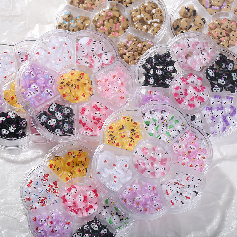 70 buah Kit pesona perhiasan kuku Kuromi kartun lucu Sanrioed Hellos Kittys hitam baru untuk hadiah manikur DIY