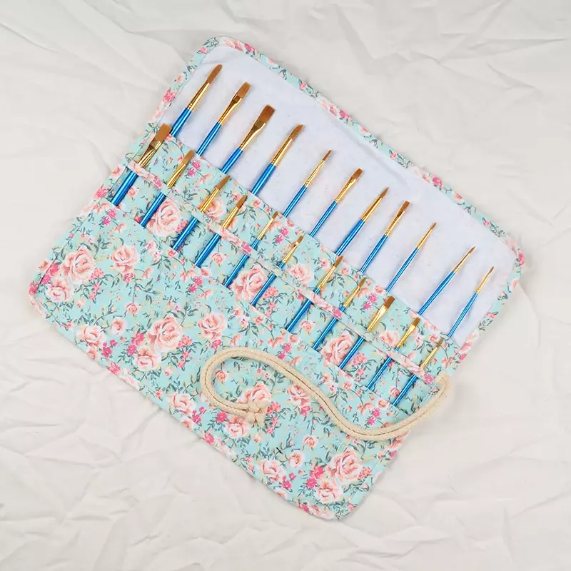 Tas pensil isi 12/24/36/48 lubang, tas pengatur pensil motif bunga portabel, kantong penyimpanan kosmetik alat tulis Korea