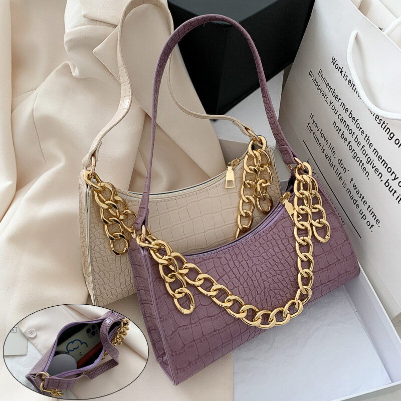 Light Luxury Trend All-match Handbags Texture Chains Bags Leather Shoulder Bags For Women Vintage Fashion Solid Color Totes Bag