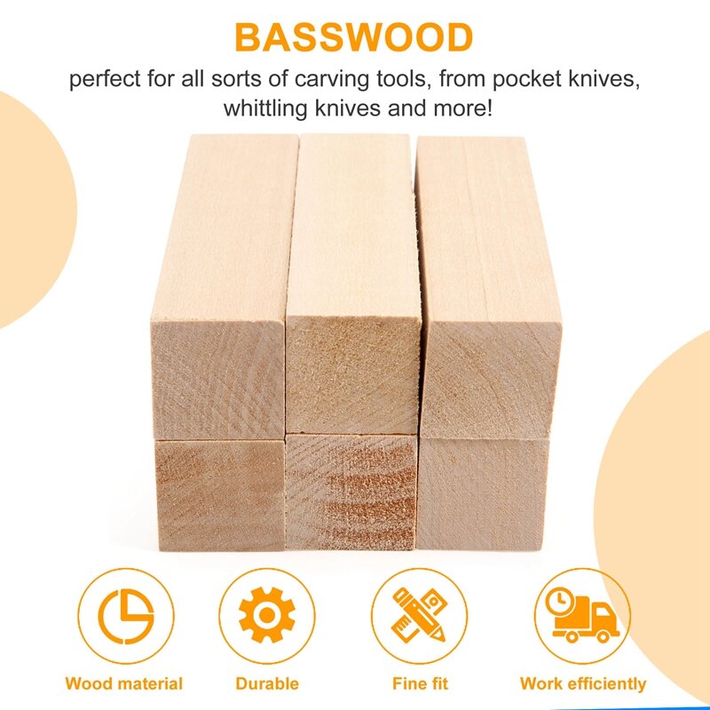 6 pezzi di blocchi di intaglio in tiglio per principianti in legno che intagliano Kit Hobby intaglio fai da te in legno