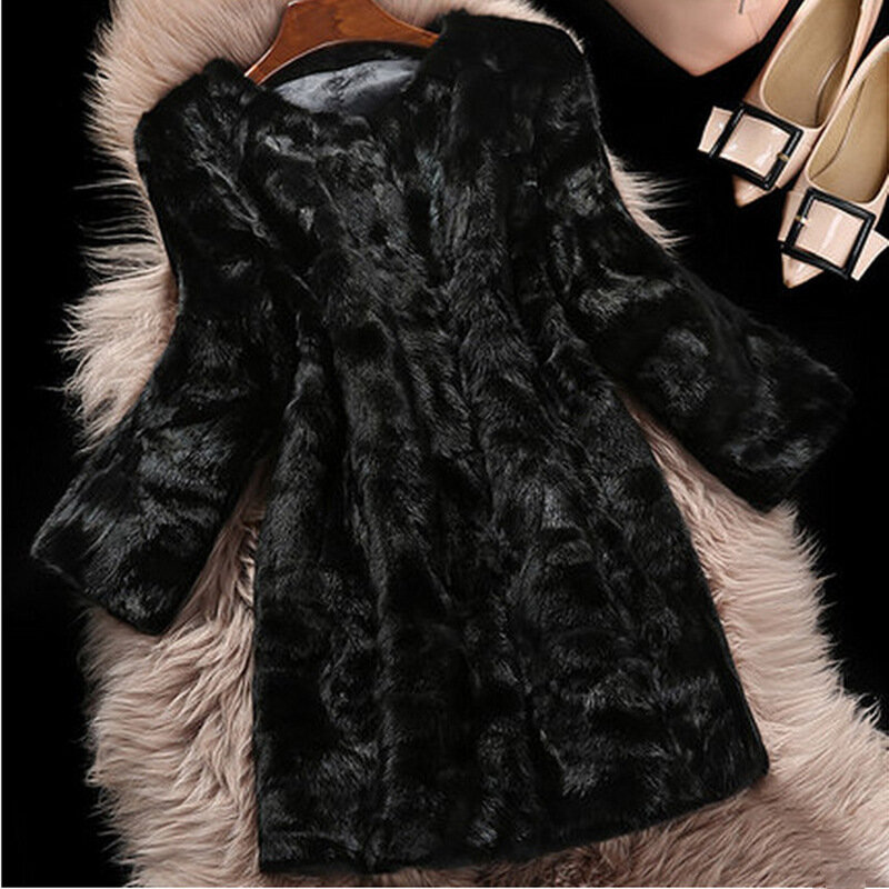 Meados Comprimento imitação Mink Fur Coat para as Mulheres, Haining Casual Coat