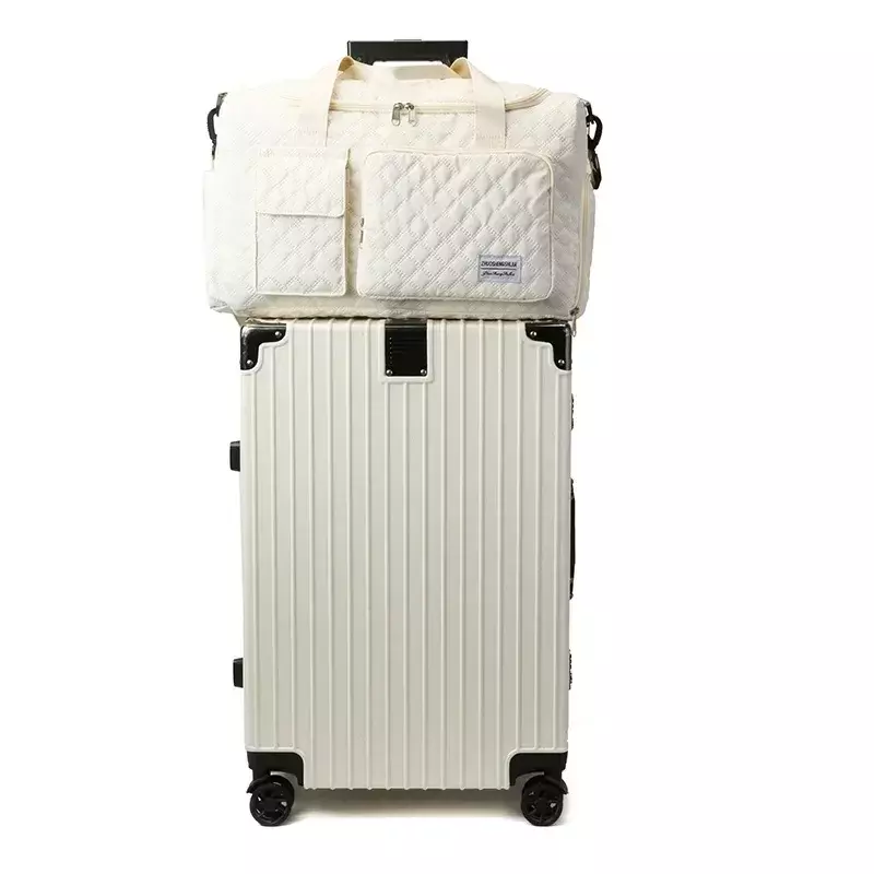 กระเป๋าเดินทางของผู้หญิงผ้าอ๊อกซ์ฟอร์ดมีซิปสีทึบความจุสูง2024เรียบง่าย gratis ongkir มีหลายกระเป๋า