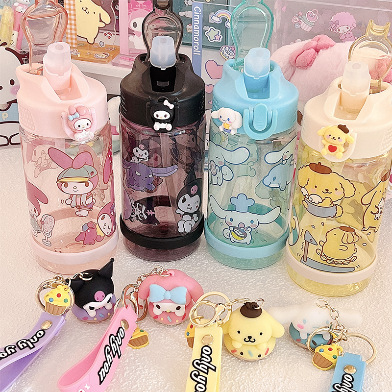 Taza de agua Sanrio Cinnamoroll de 500ml para exteriores, botella de agua de Anime Melody Kuromi Hello Kitty, Té Pochacco, taza de café, herramientas de cocina