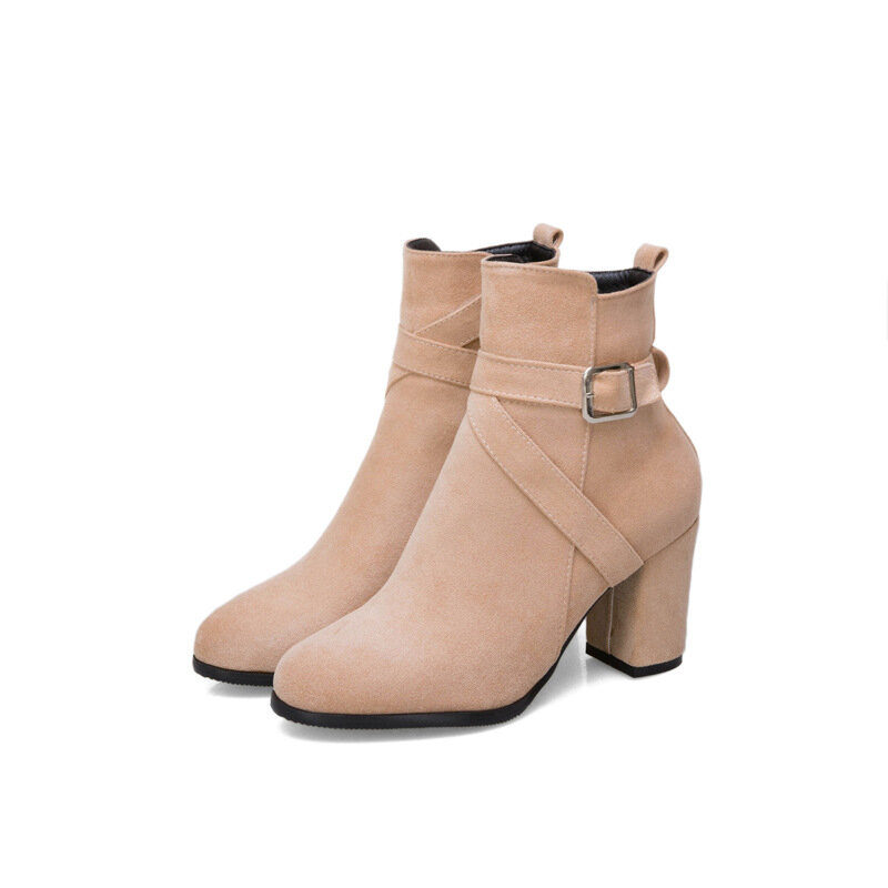 Элегантные женские ботильоны на высоком массивном каблуке, Осень-зима, модные замшевые женские короткие ботинки с боковой молнией, искусственная обувь, размеры 34-43