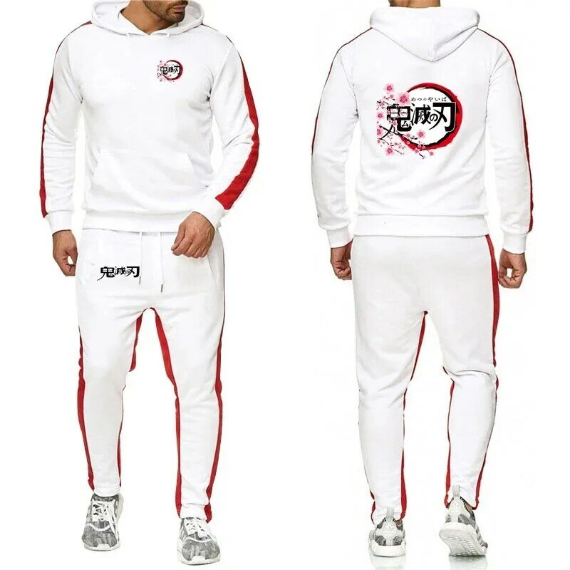 Demon Slayer Men's New Hooded Hoodie + Pants Kamado Tanjirou Graphic Casual Print Sweatpant Leisure Sportwear Solid Color Suits