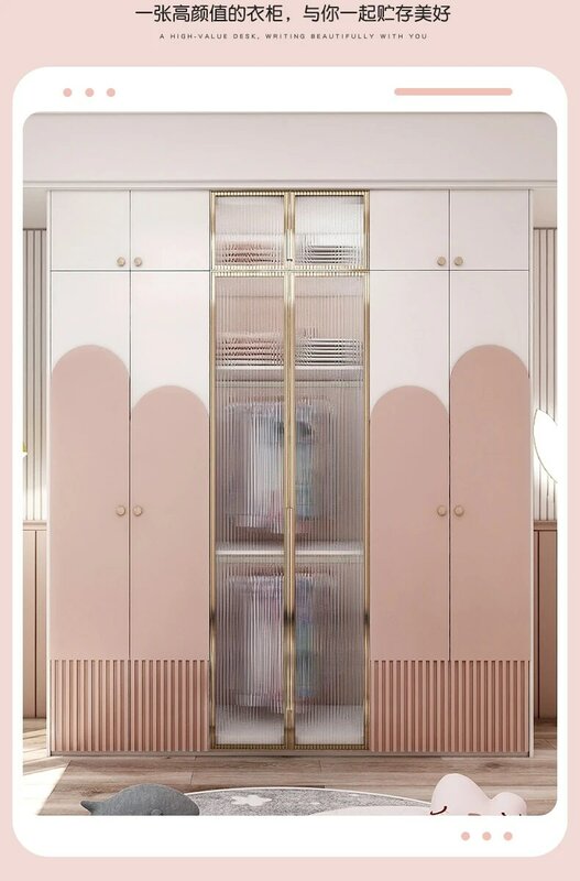 Светильник роскошный современный детский гардероб с стеклянной дверью из массива дерева, простой розовый домашний шкаф принцессы для спальни