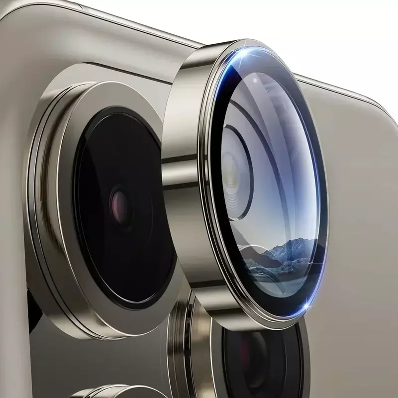 Metal câmera lente protetora para iphone 15 pro max 9h, vidro temperado câmera lente tampa, cor original, 3pcs