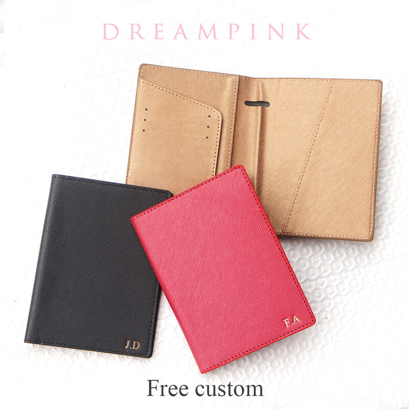 Custom Letters Business Passport Cover Fashion Saffiano PU Travel Document Card Wallet Personalize Initials Passport Holder Set