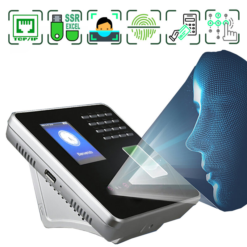 Sistema de asistencia de tiempo Facial Tcp/Ip, reloj de reconocimiento Facial de oficina inteligente, grabador de empleado