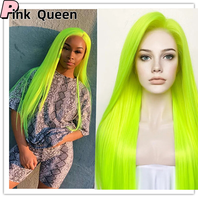 Zielone włosy syntetyczne bez kleju 13*2, 5 koronkowa peruka na przód dla dziewczynek wysokotemperaturowa naturalną linią włosów z włókna Cosplay do włosów