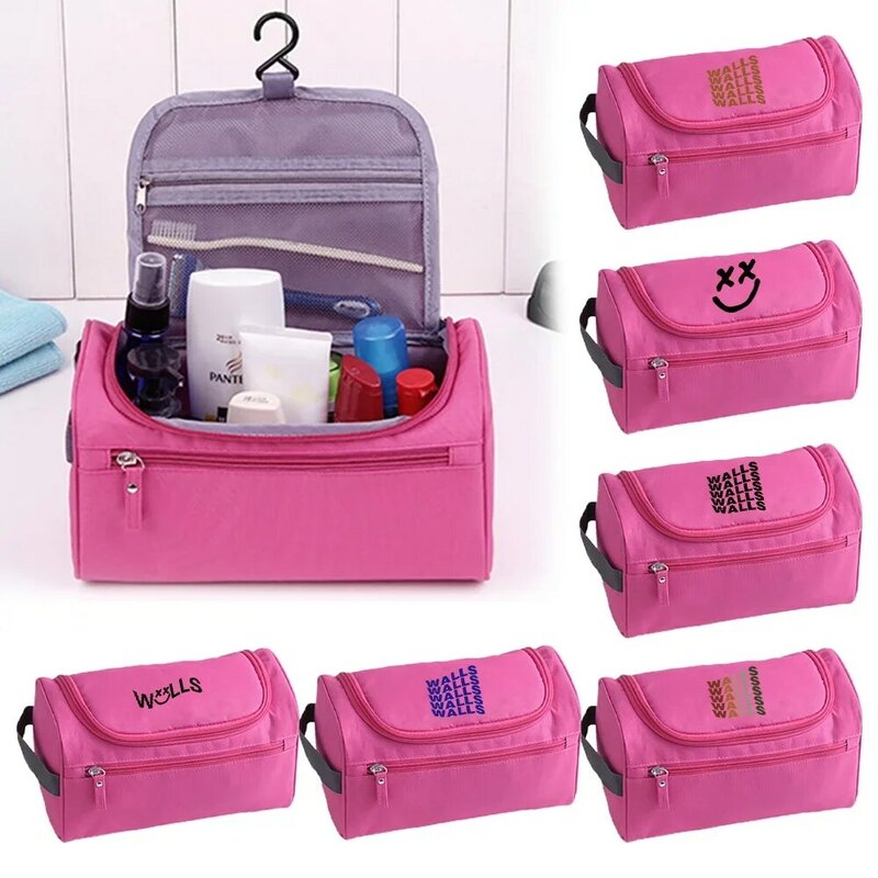 Portable Toiletries Organizador Bag, Travel Makeup Bag, pendurado Waterproof Washing Pouch, impressão paredes série bolsas