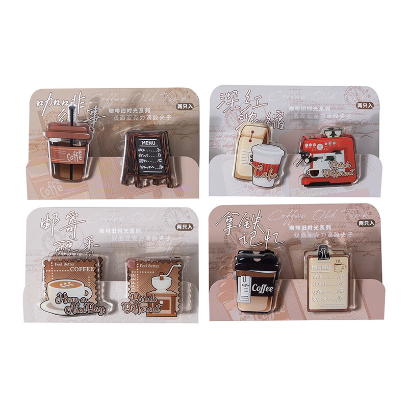 Card Lover 2 Pcs Tomato Sauce Girl Acrylic Clip Coffee Old Time Series Vintage Drip Office Supplies Adhesive Handbook Material