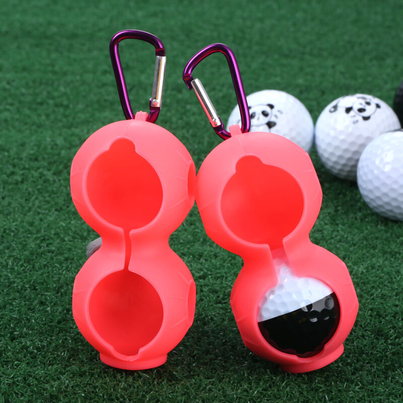 골프 공 실리콘 슬리브 보호 커버 백 홀더, 카라비너 포함, 46mm 공 골프 액세서리, 운반하기 쉬운 이중 구멍