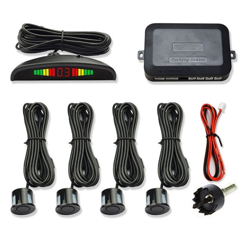 für 12V Auto-Parksensor-Kit Universal 4 Sensoren Summer Rückwärts-Backup-Radargeräte Akustischer Alarm Anzeigesonde