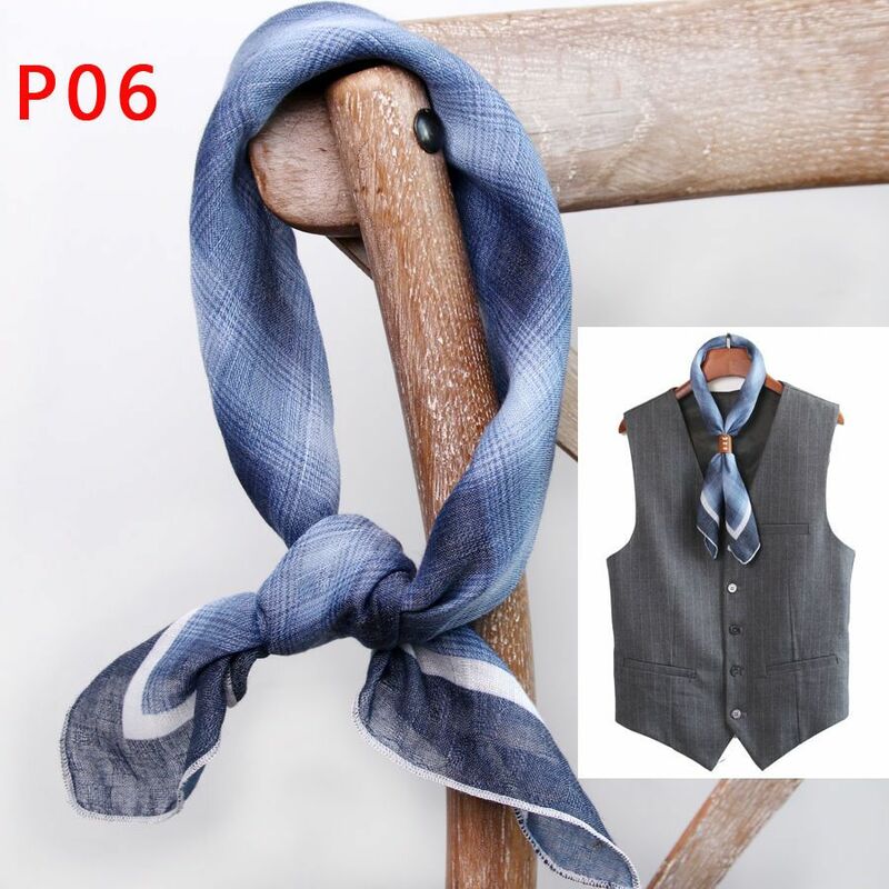 Men's Square Scarf with Buttons Cotton and Linen Scarf American British Spring  Autumn Thin Small Silk Soft Scarf