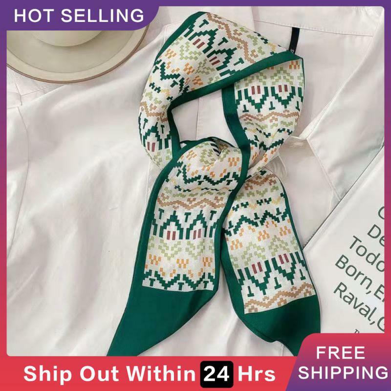 Thin Versatile 7cm Wide Chic Hair Accessory Narrow Trendy Accessory Best-seller Green Small Scarf Soft About 88cm Long Women