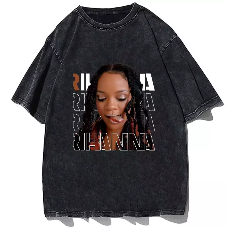 Piosenkarka hip-hopowa koszulka z grafiką Rihanna letnia koszulka z okrągłym dekoltem w stylu Vintage bawełniane koszulki męska w stylu Casual oversize Streetwear koszulki